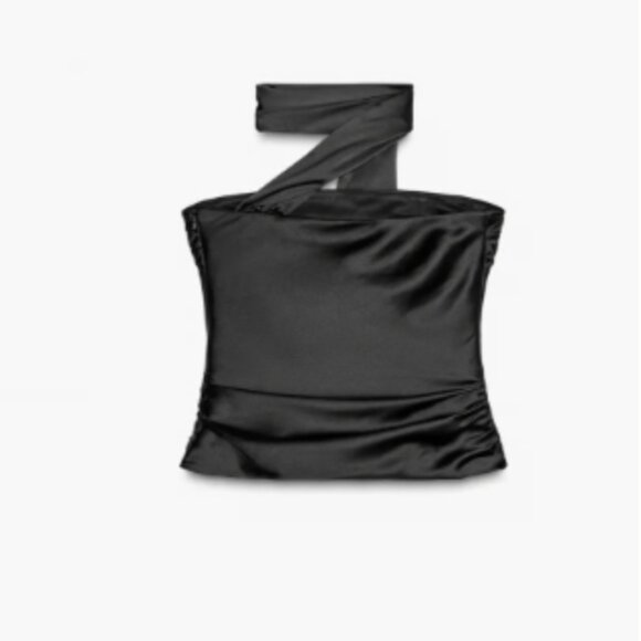ZARA Draped Satin Scarf Top – Black – Size M – NWT 🖤 - Picture 6 of 11